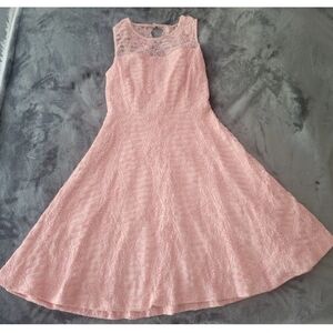 NEW Kensie Fit Flare Lace Midi Dress Empire Waist Pink Sleeveless Embroidered 2